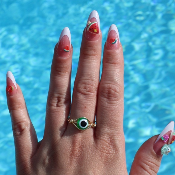 Green Evil Eye Ring | Adjustable Rings | Green | Evil Eye - Picture 2 of 2